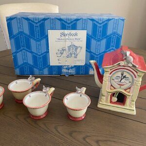 Vintage Department 56 Storybook Hickory Dickory Dock Handpainted Ceramic Tea Set